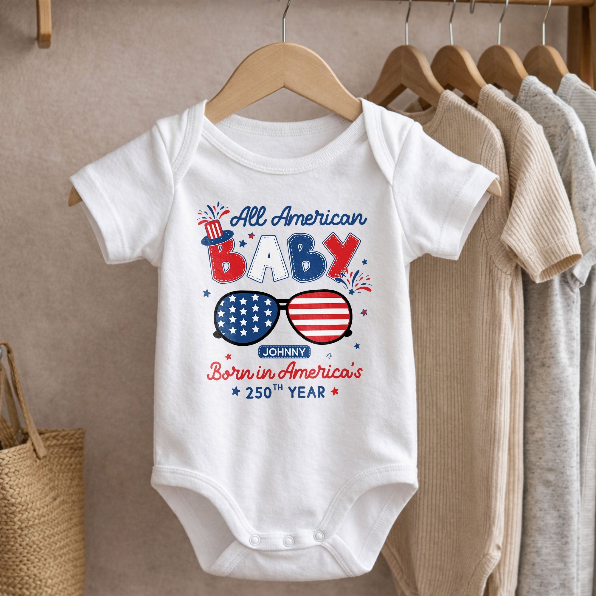 Personalized Baby Onesie USA Flag Patriotic Gift for Kids