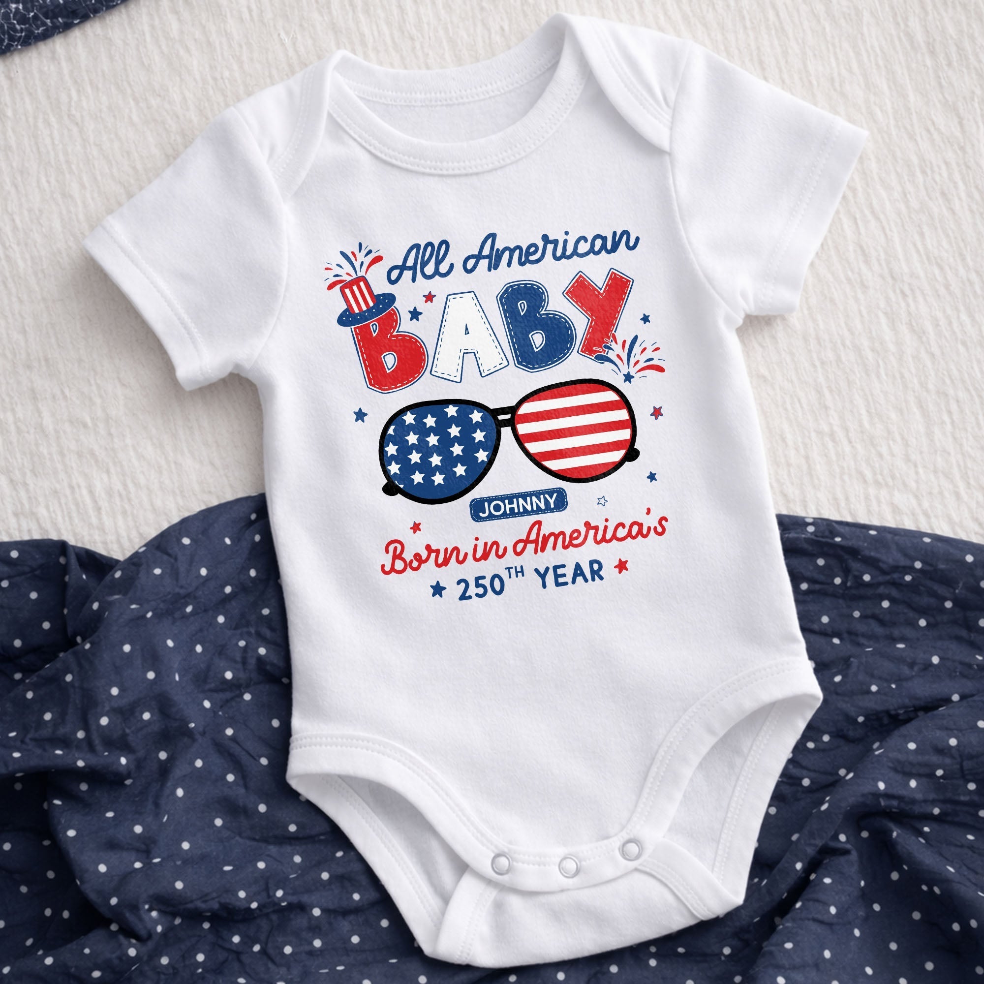 Personalized Baby Onesie USA Flag Patriotic Gift for Kids