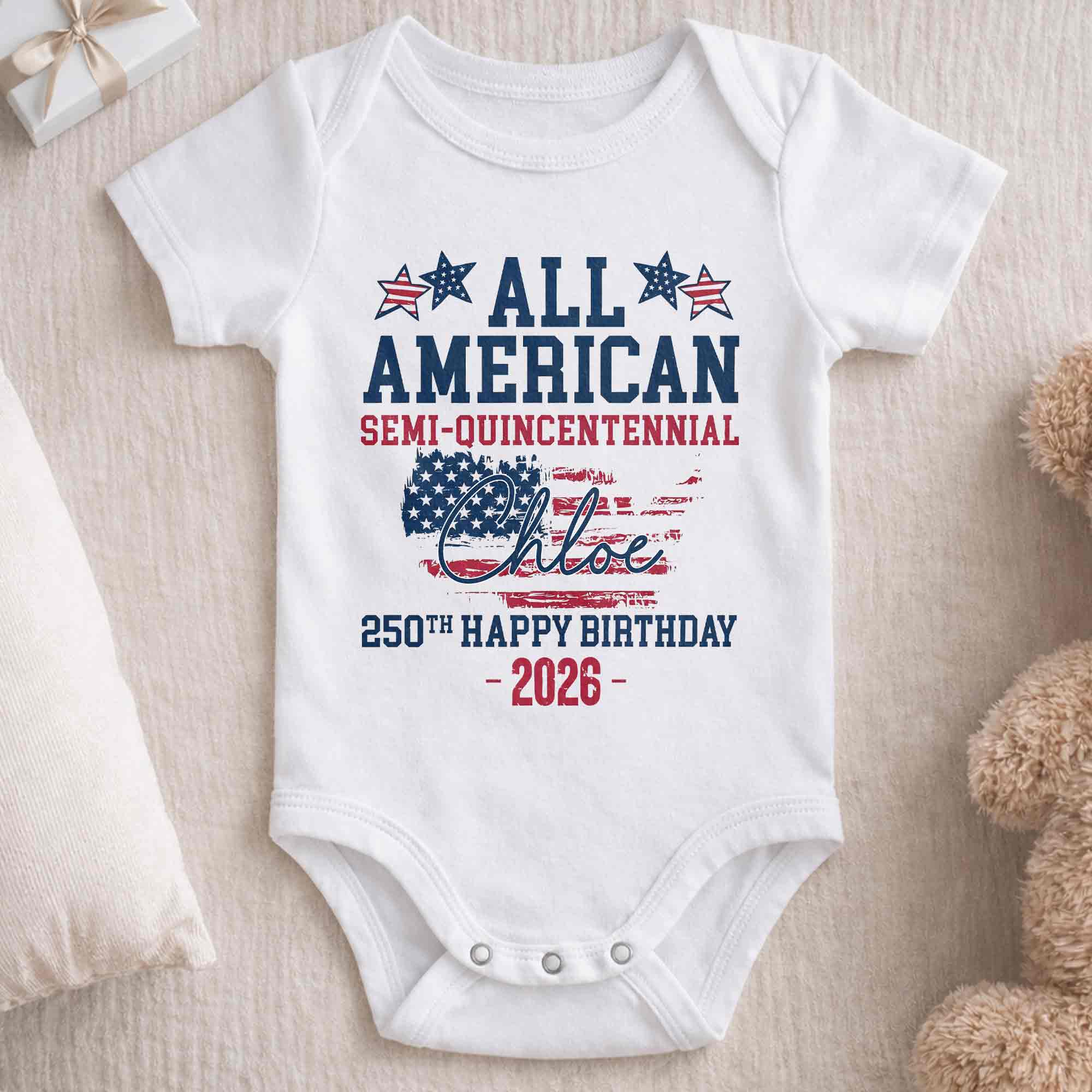 Personalized Baby Onesie USA Flag Custom Name 4th of July Gift