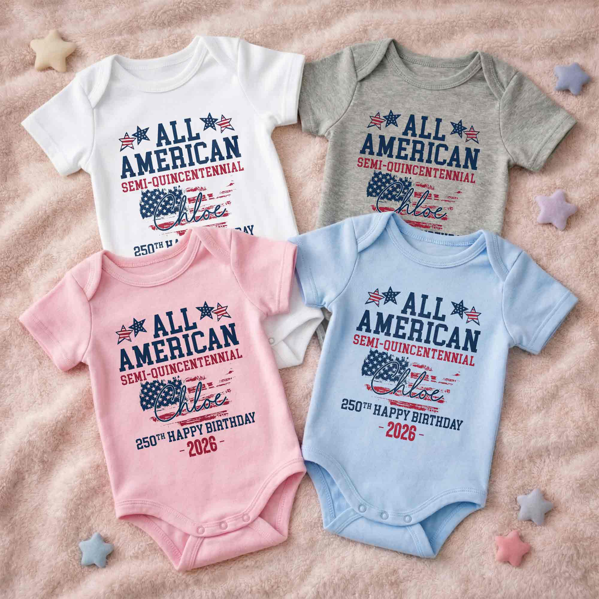 Personalized Baby Onesie USA Flag Custom Name 4th of July Gift