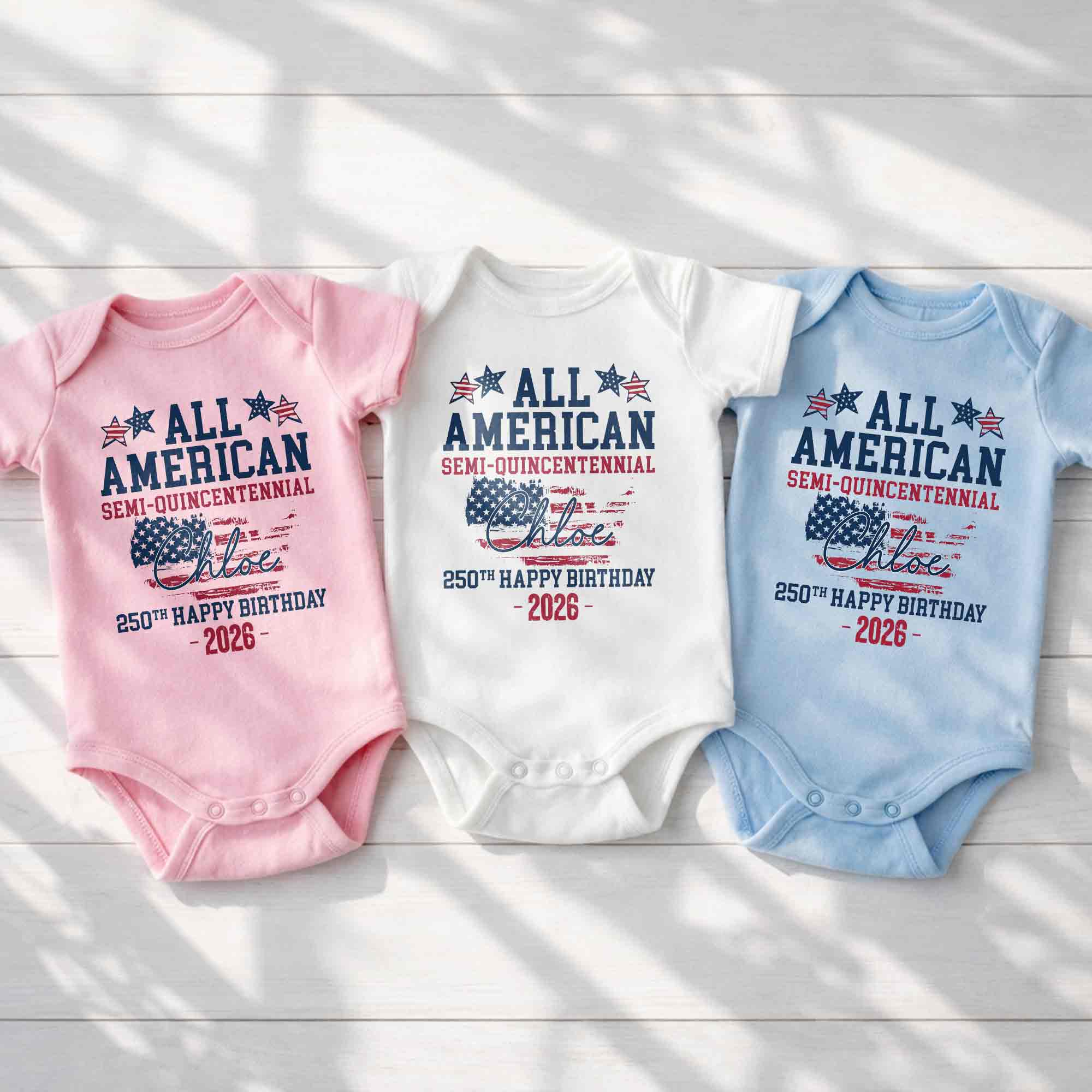Personalized Baby Onesie USA Flag Custom Name 4th of July Gift