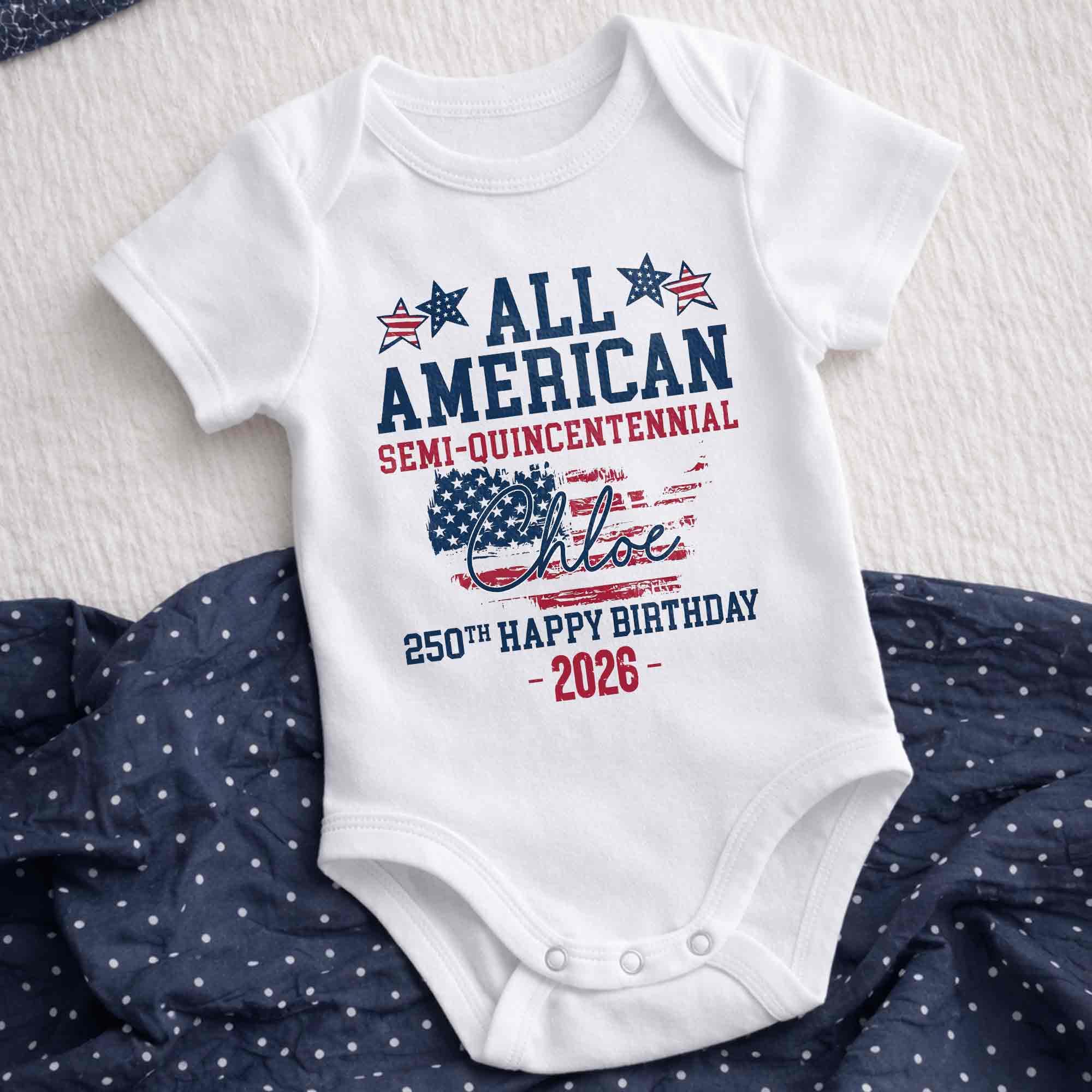 Personalized Baby Onesie USA Flag Custom Name 4th of July Gift