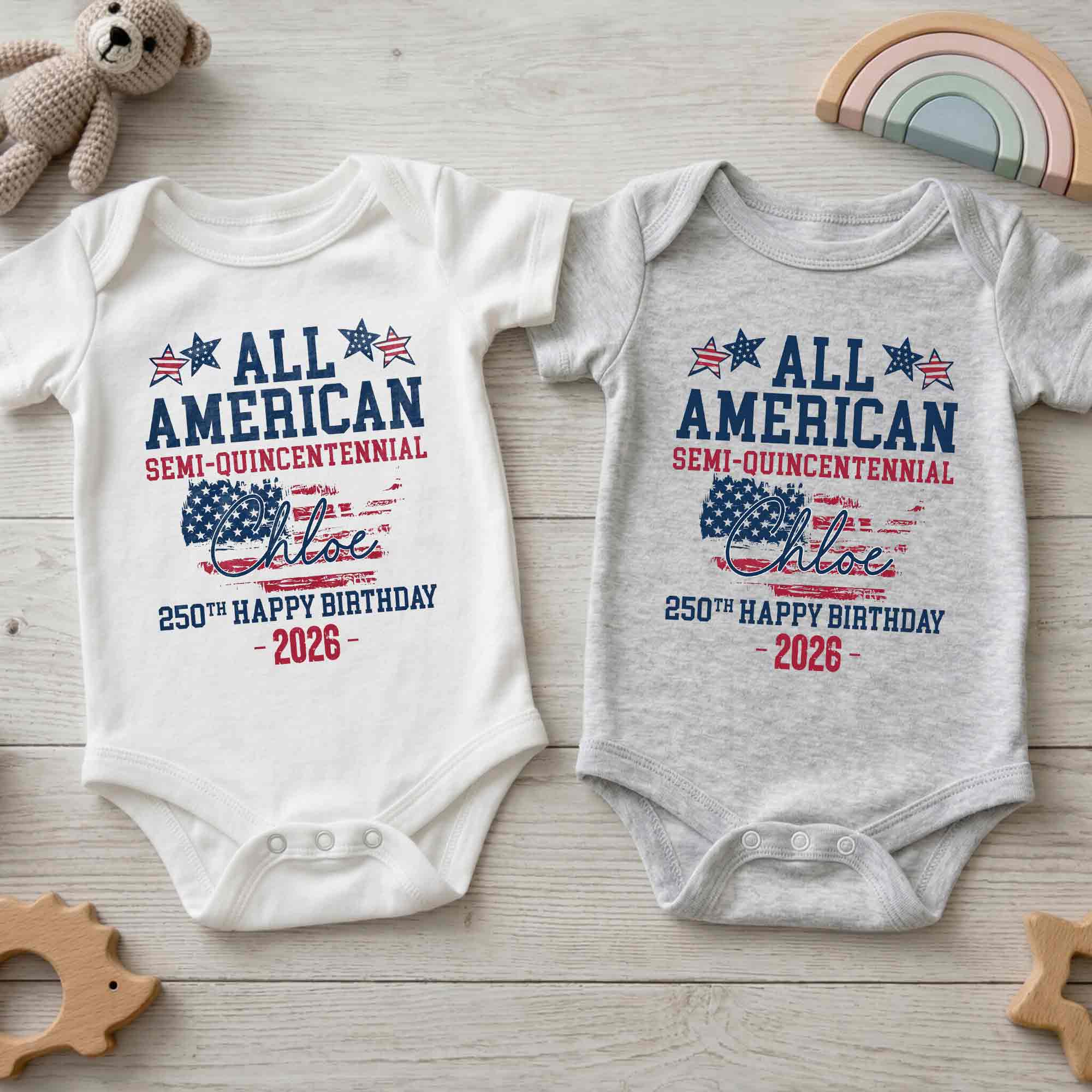 Personalized Baby Onesie USA Flag Custom Name 4th of July Gift