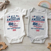 Load image into Gallery viewer, Personalized Baby Onesie USA Flag Custom Name 4th of July Gift
