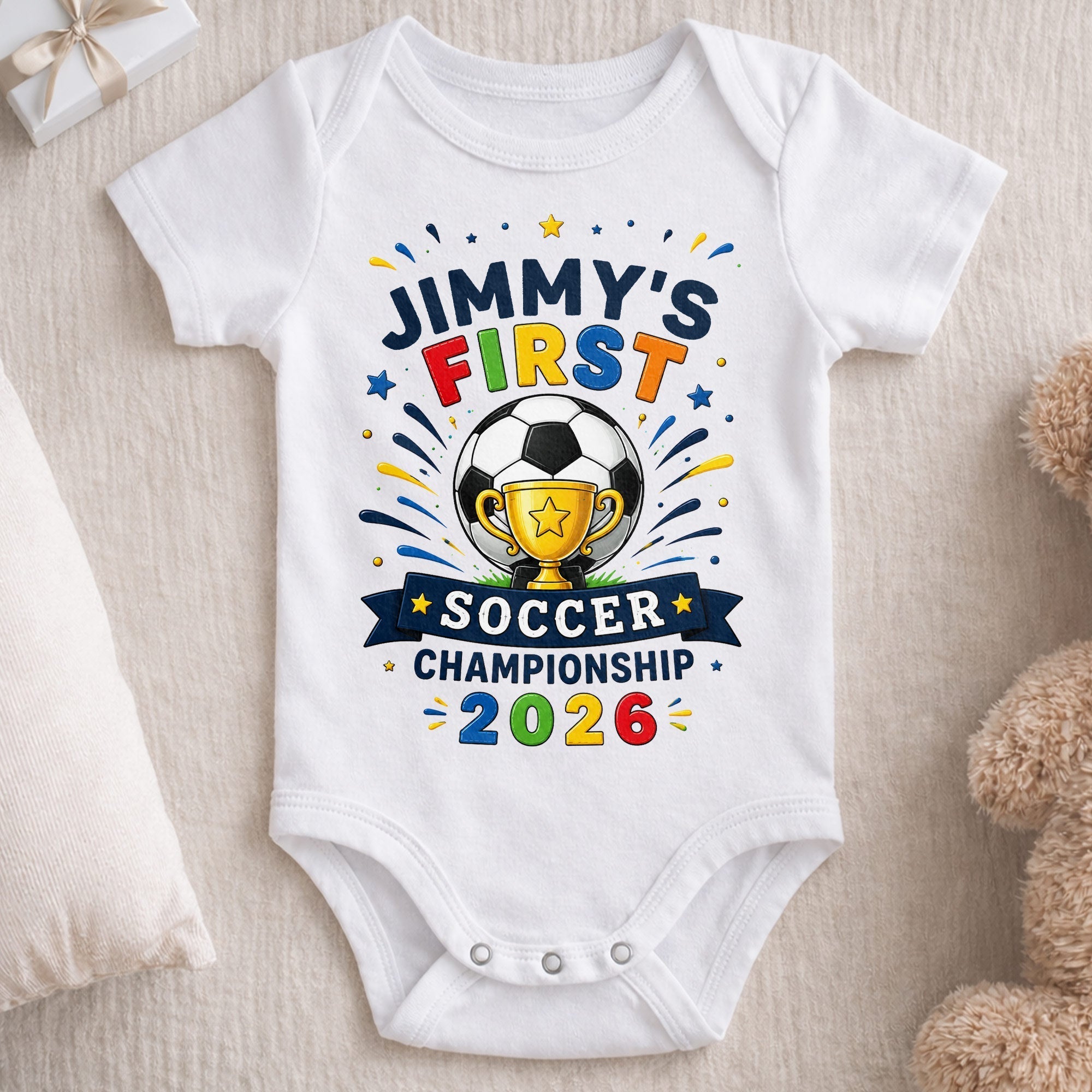 Personalized Baby Onesie Custom Name Soccer Championship Gift