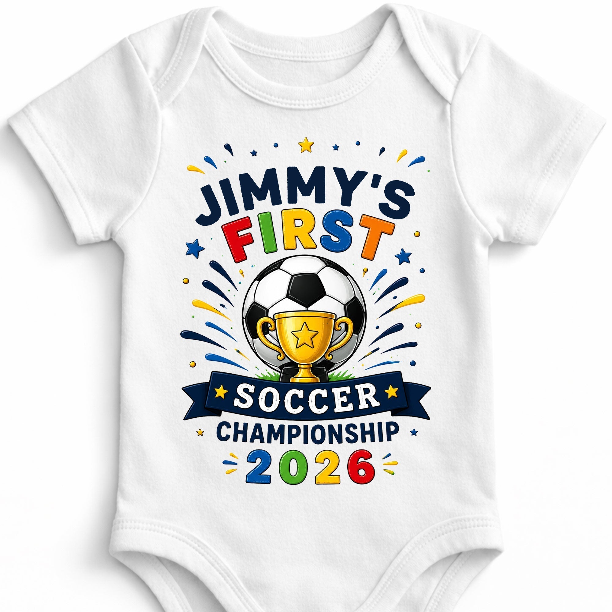 Personalized Baby Onesie Custom Name Soccer Championship Gift