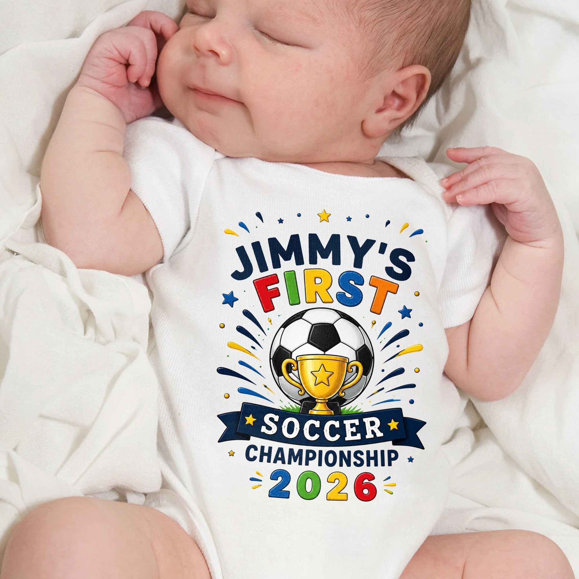 Personalized Baby Onesie Custom Name Soccer Championship Gift