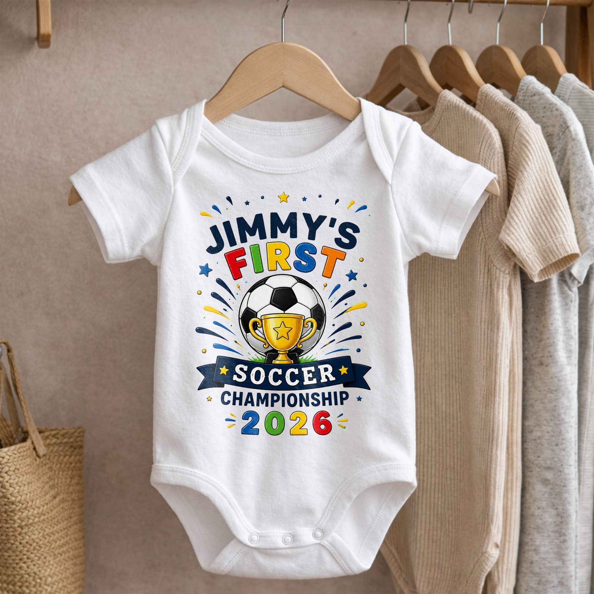 Personalized Baby Onesie Custom Name Soccer Championship Gift