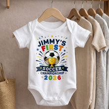 Load image into Gallery viewer, Personalized Baby Onesie Custom Name Soccer Championship Gift
