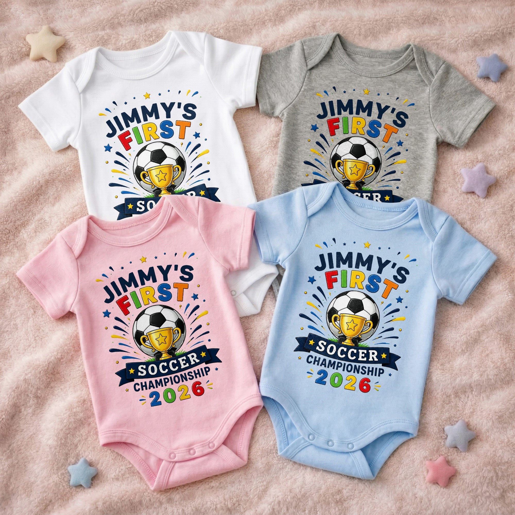 Personalized Baby Onesie Custom Name Soccer Championship Gift