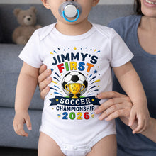 Load image into Gallery viewer, Personalized Baby Onesie Custom Name Soccer Championship Gift
