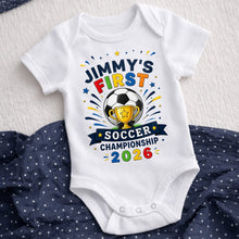 Load image into Gallery viewer, Personalized Baby Onesie Custom Name Soccer Championship Gift
