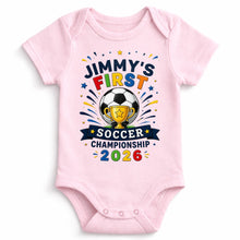 Load image into Gallery viewer, Personalized Baby Onesie Custom Name Soccer Championship Gift
