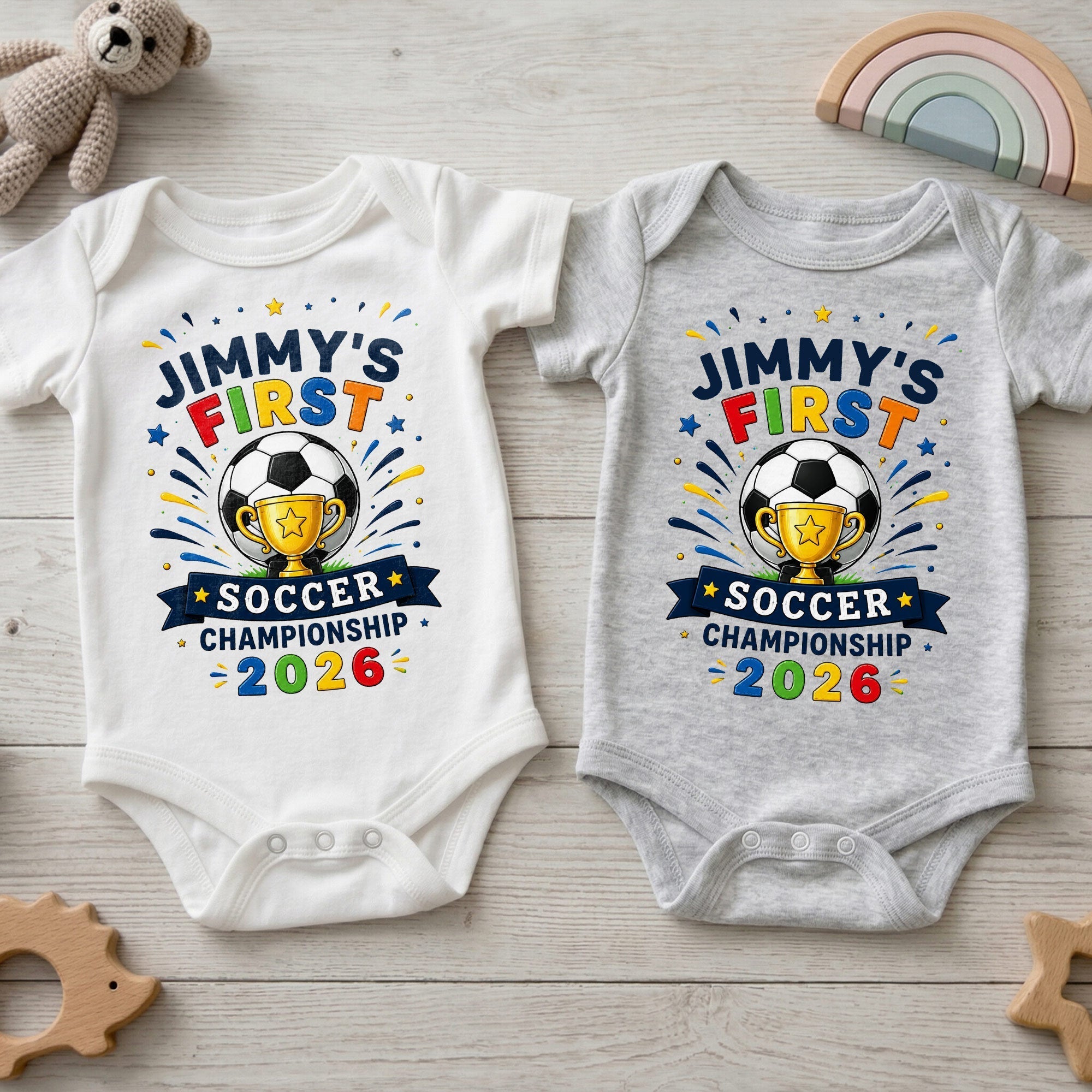 Personalized Baby Onesie Custom Name Soccer Championship Gift