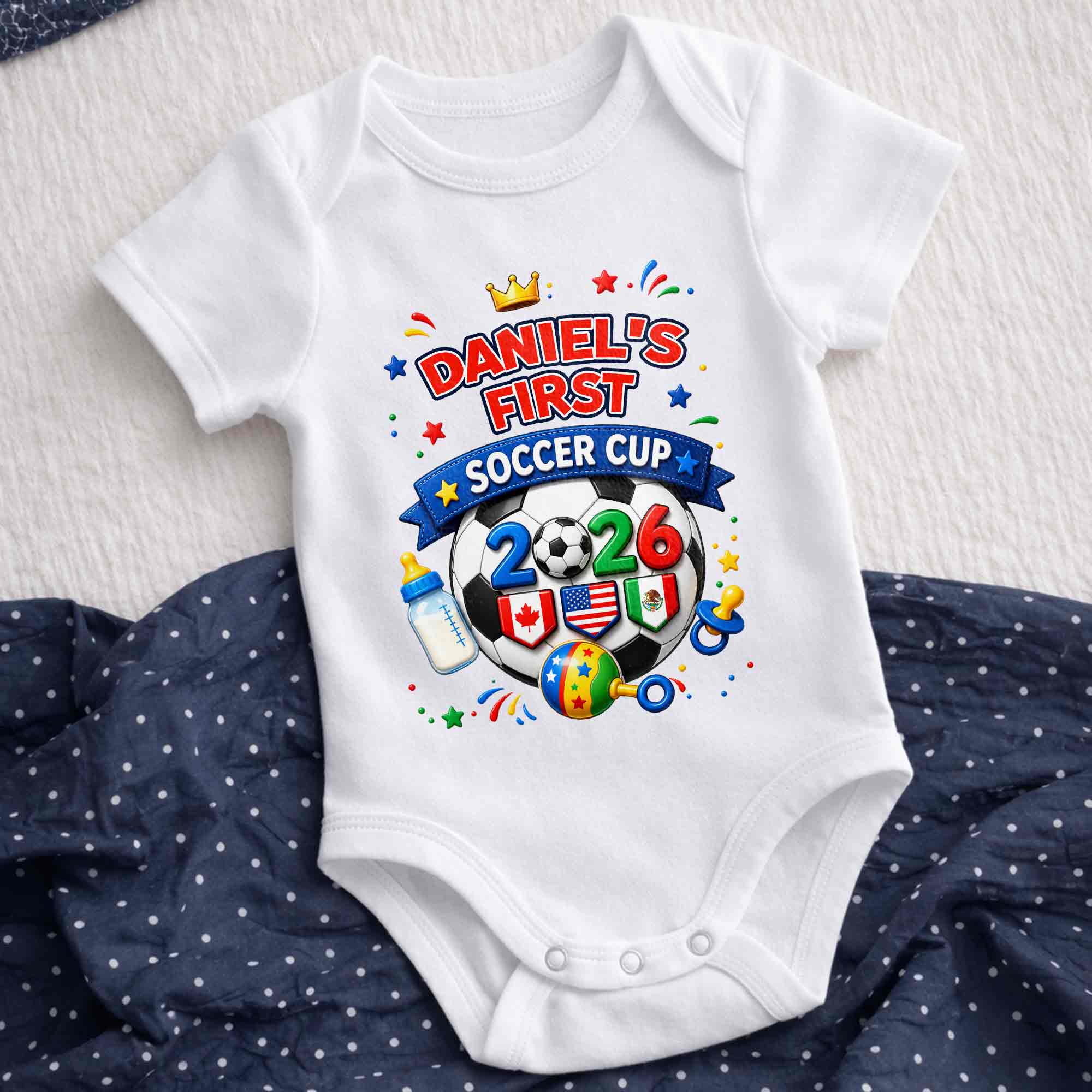 Personalized Soccer Ball Baby Onesie Custom Name Gift for Kids