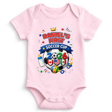 Load image into Gallery viewer, Personalized Soccer Ball Baby Onesie Custom Name Gift for Kids
