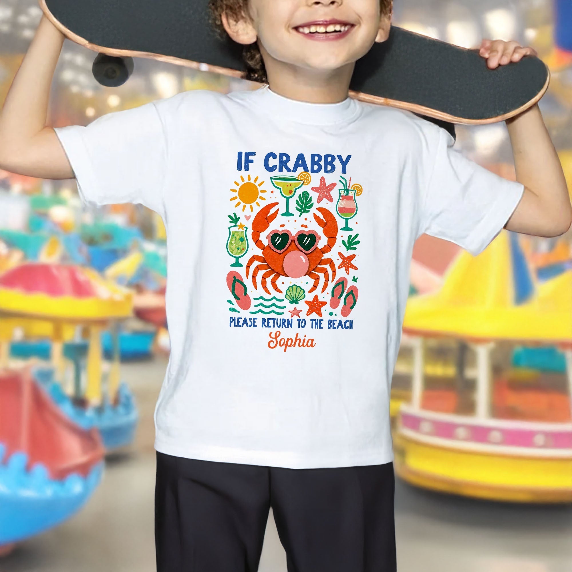 Personalized Youth T-Shirt Custom Name Beach Crab Gift