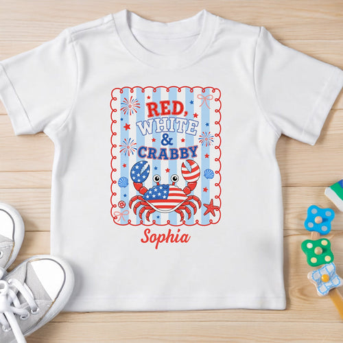 Personalized Red White and Crabby Youth T-Shirt Custom Name Gift for Kids