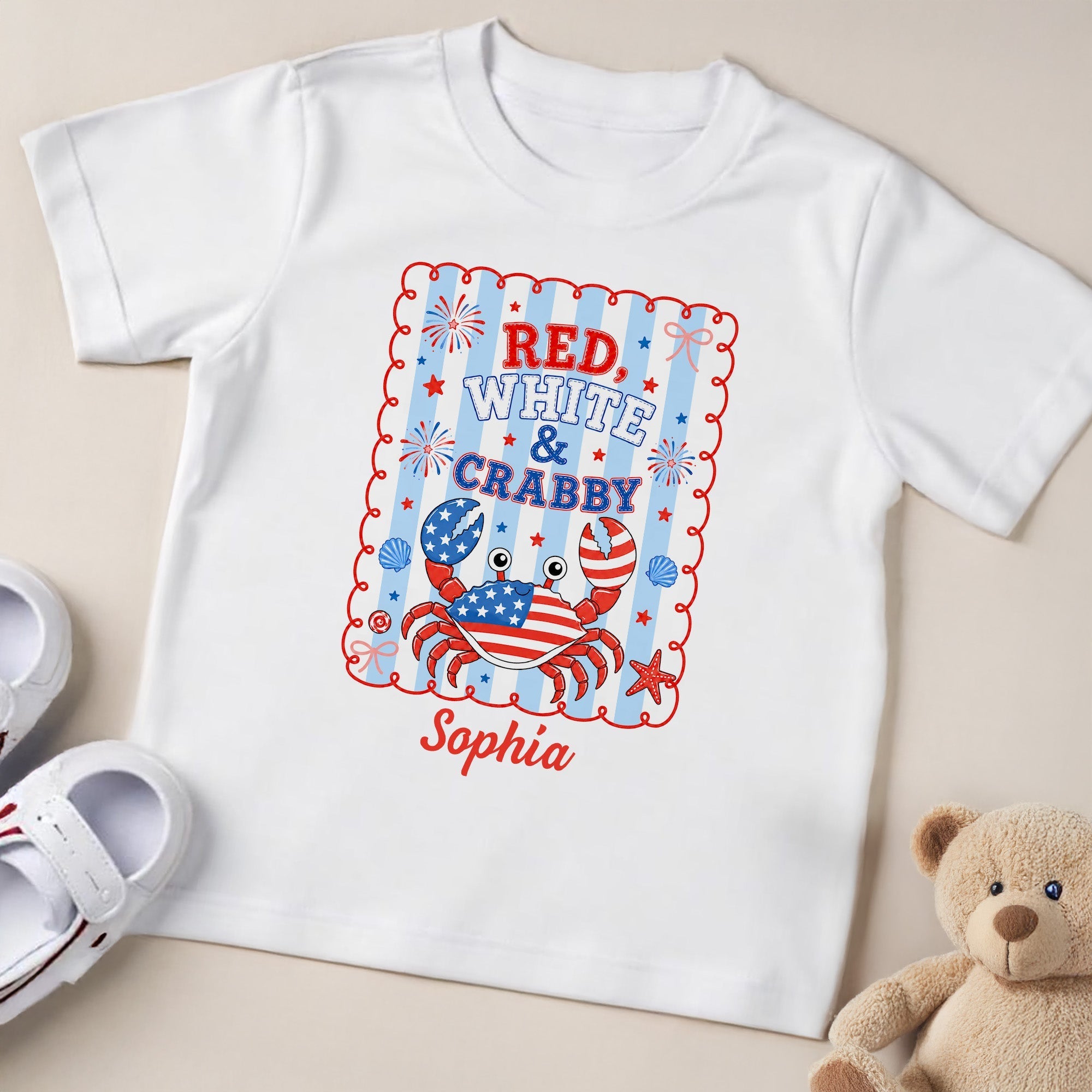Personalized Red White and Crabby Youth T-Shirt Custom Name Gift for Kids