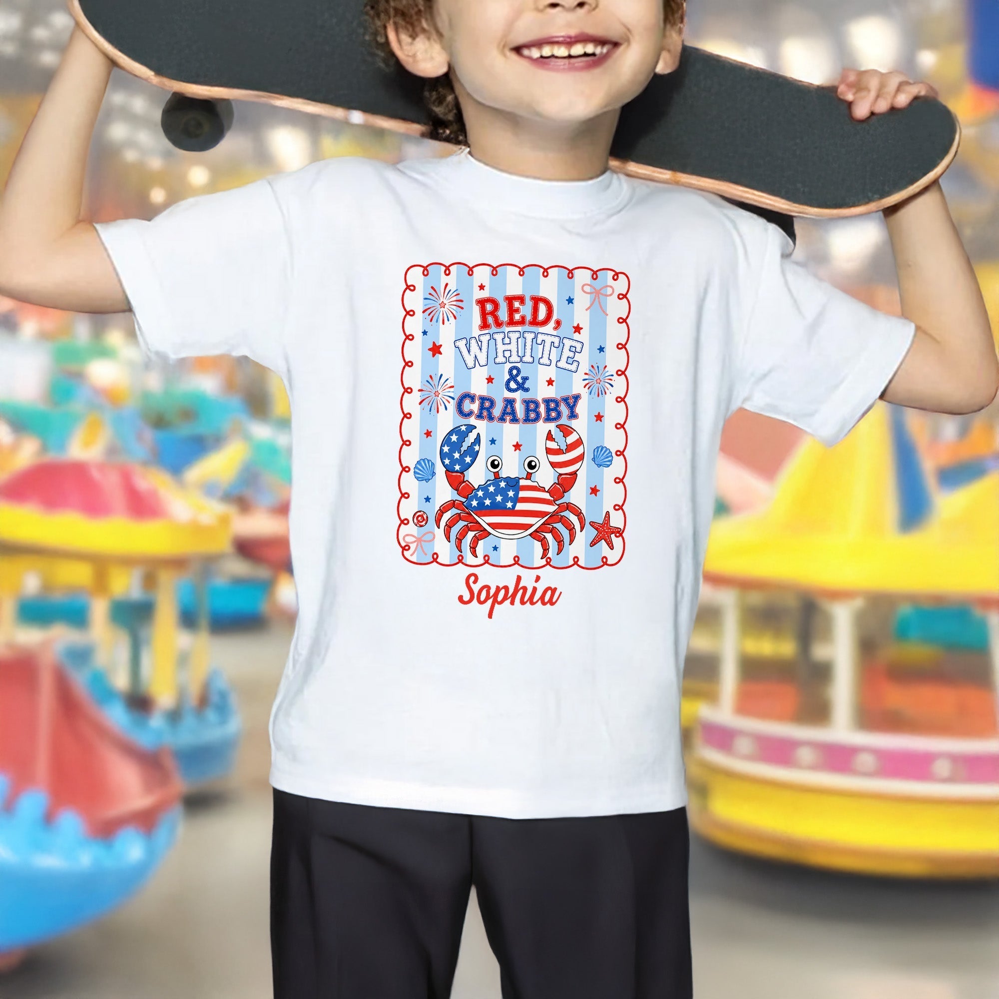 Personalized Red White and Crabby Youth T-Shirt Custom Name Gift for Kids