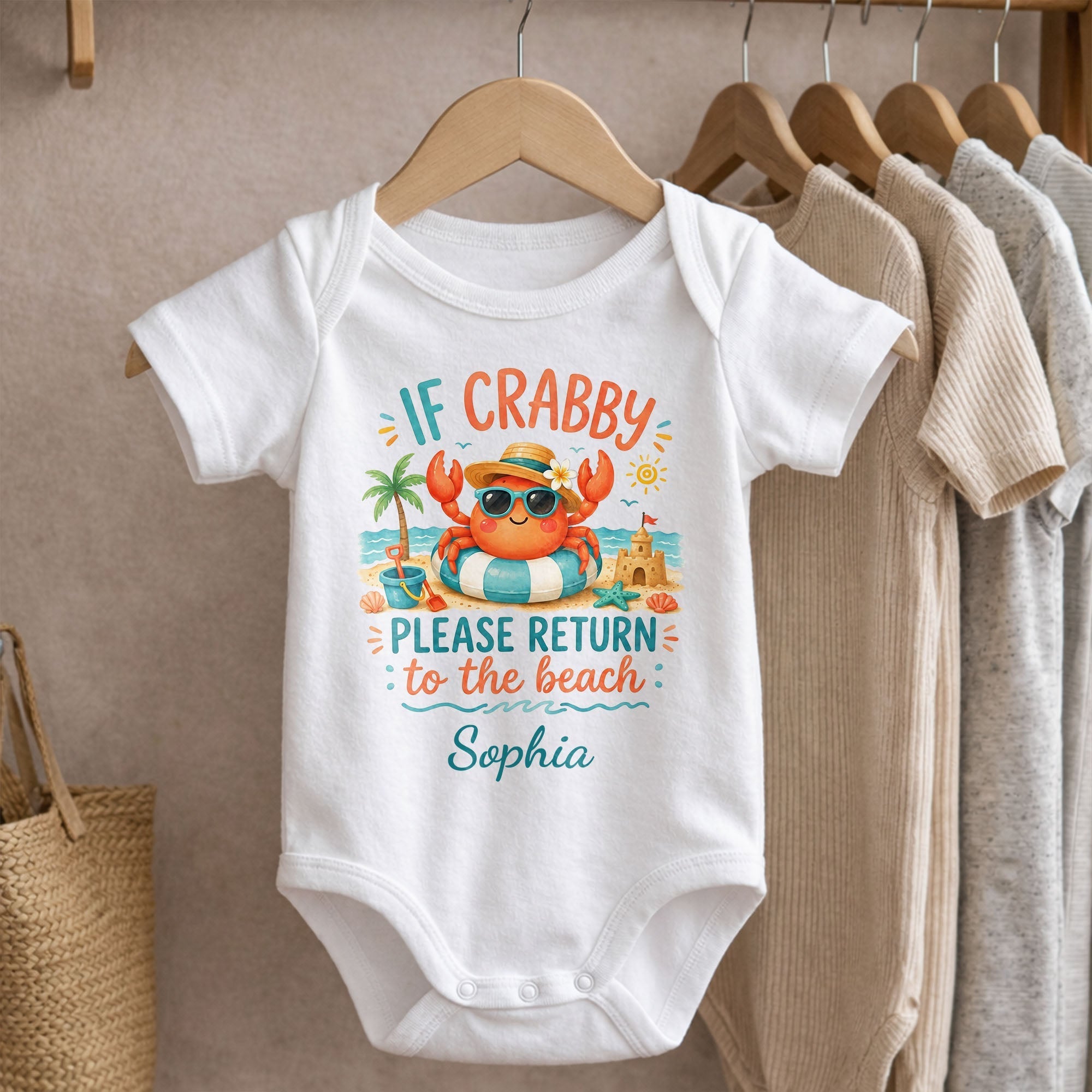 Personalized Crab Beach Baby Onesie Custom Name Gift