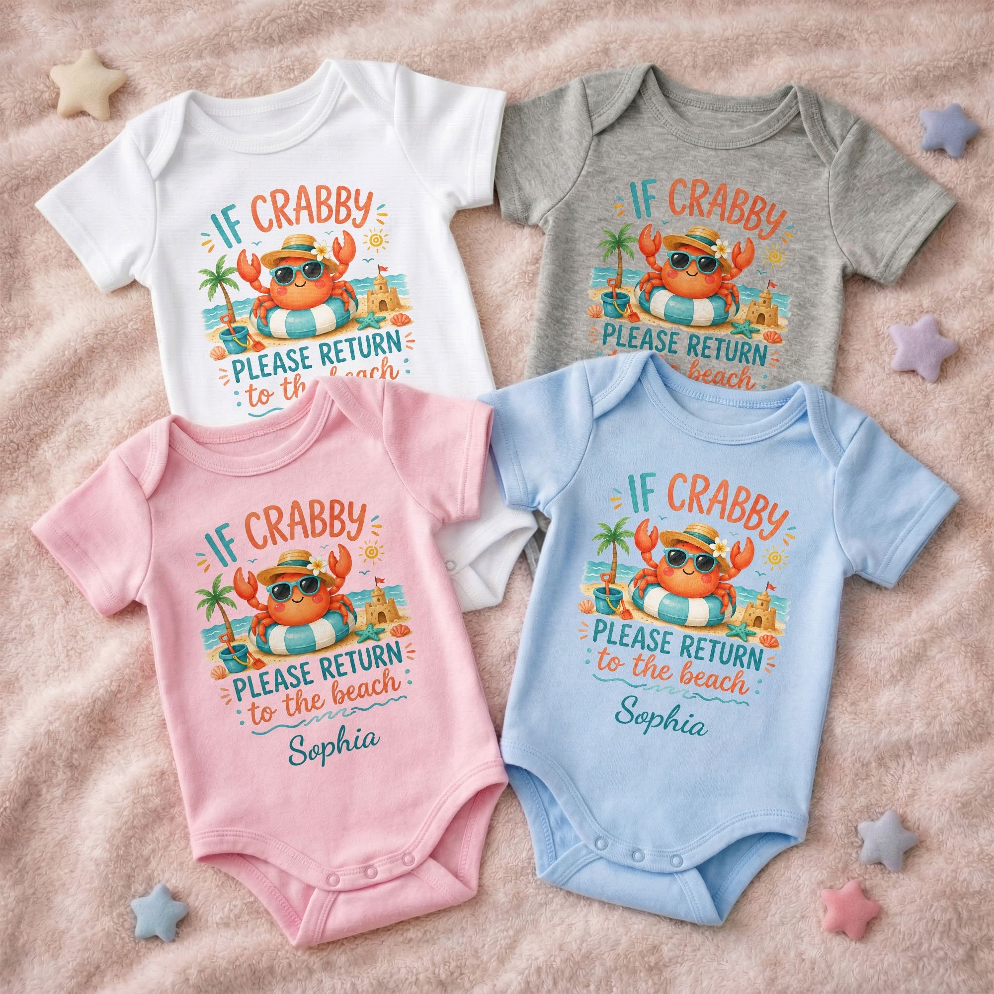 Personalized Crab Beach Baby Onesie Custom Name Gift