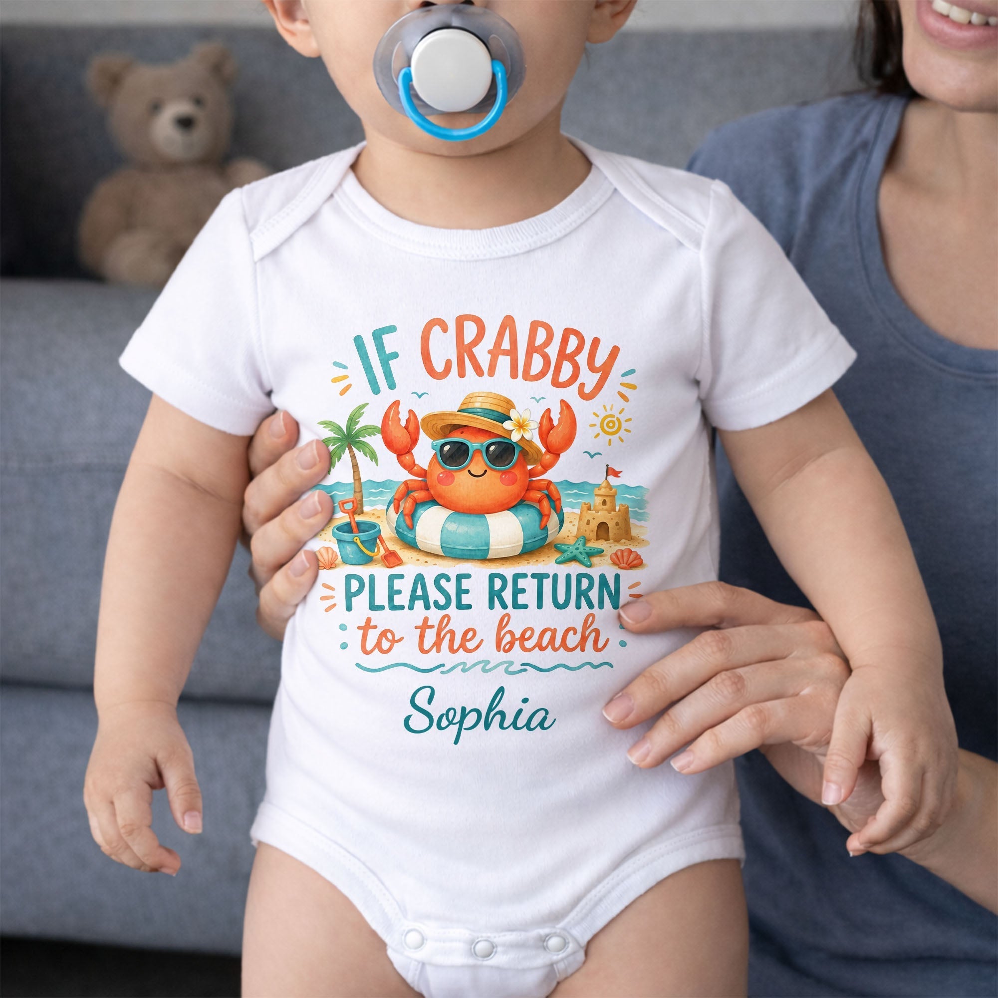 Personalized Crab Beach Baby Onesie Custom Name Gift