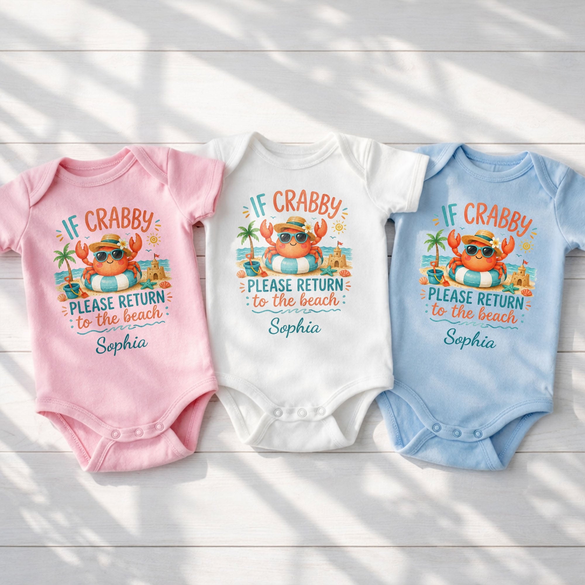 Personalized Crab Beach Baby Onesie Custom Name Gift