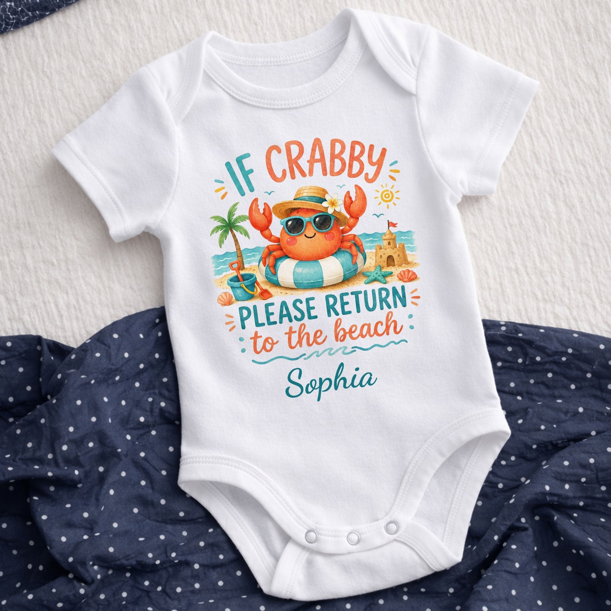 Personalized Crab Beach Baby Onesie Custom Name Gift