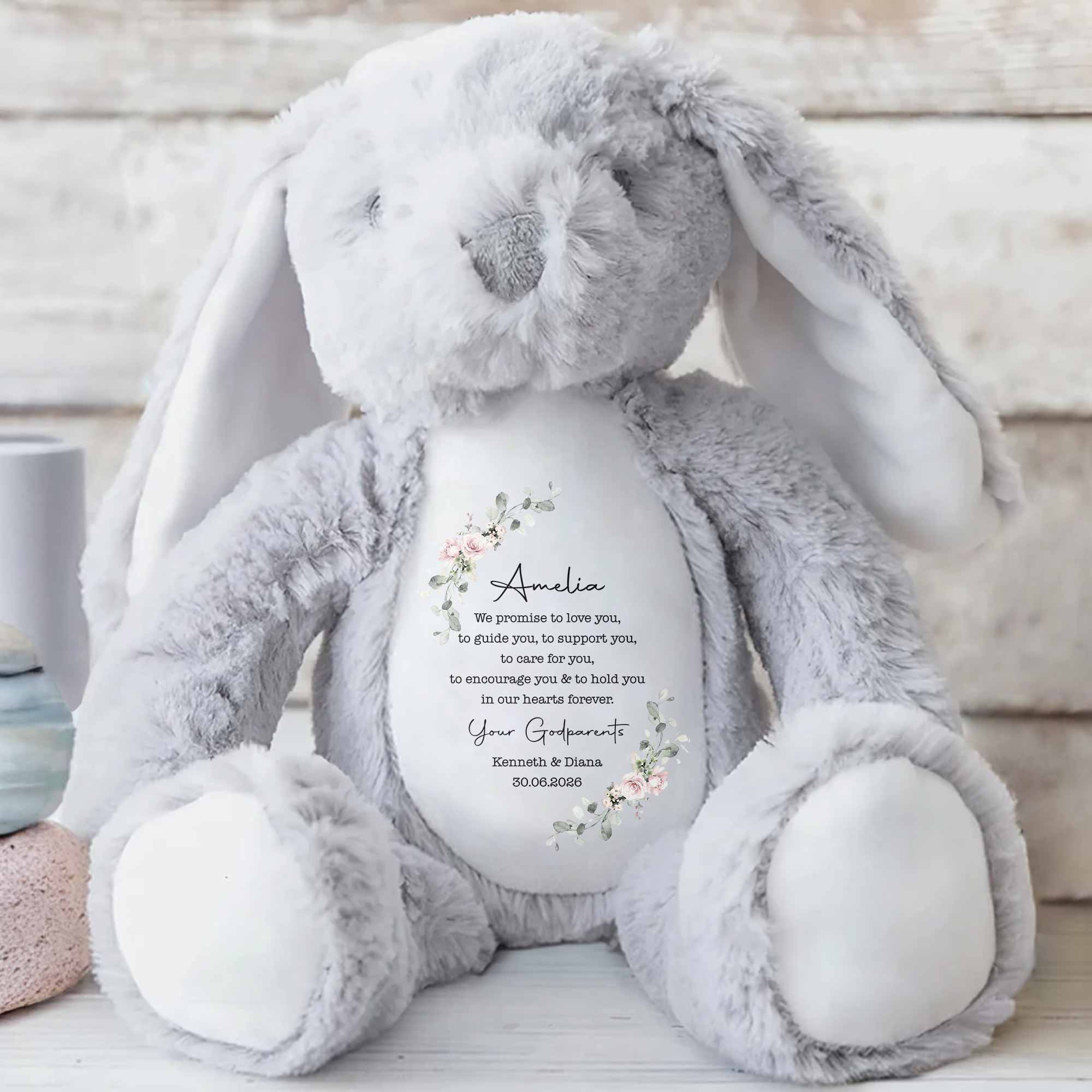 Personalized Stuffed Bunny Custom Name Floral Wreath Gift for Kids