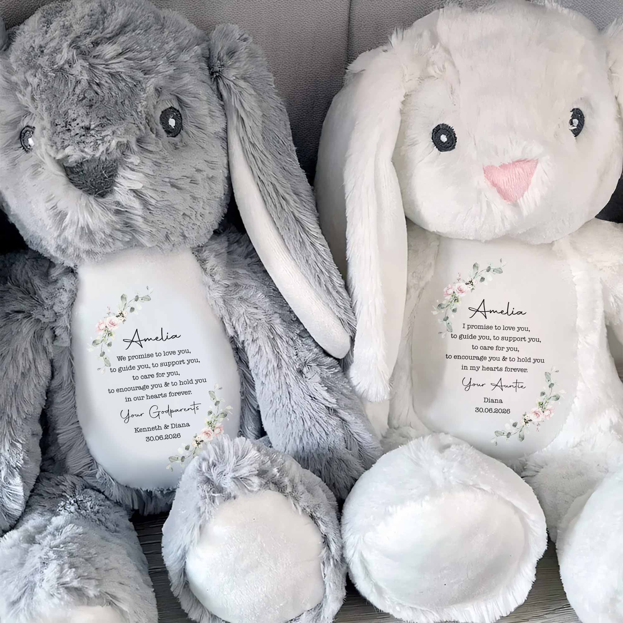 Personalized Stuffed Bunny Custom Name Floral Wreath Gift for Kids