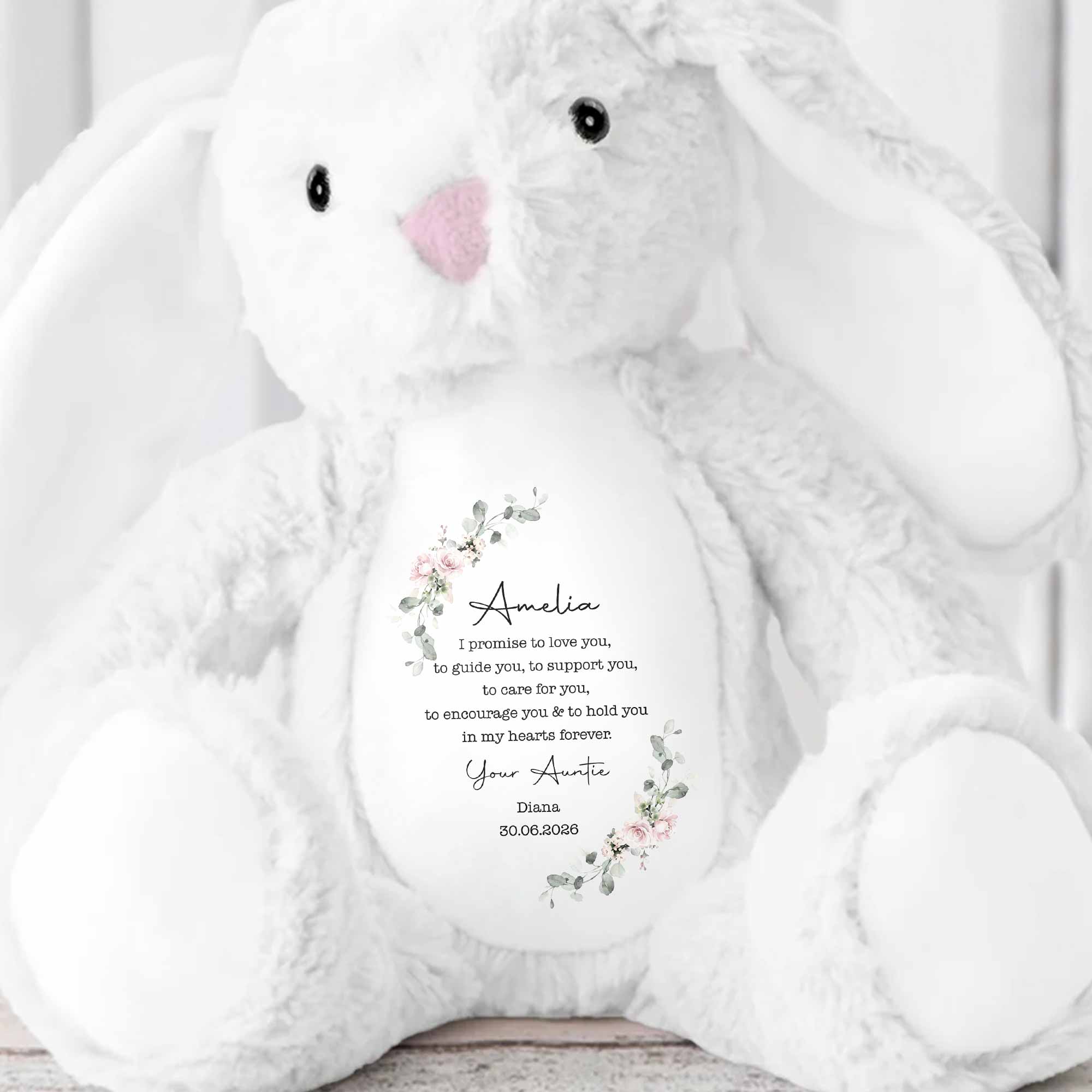 Personalized Stuffed Bunny Custom Name Floral Wreath Gift for Kids