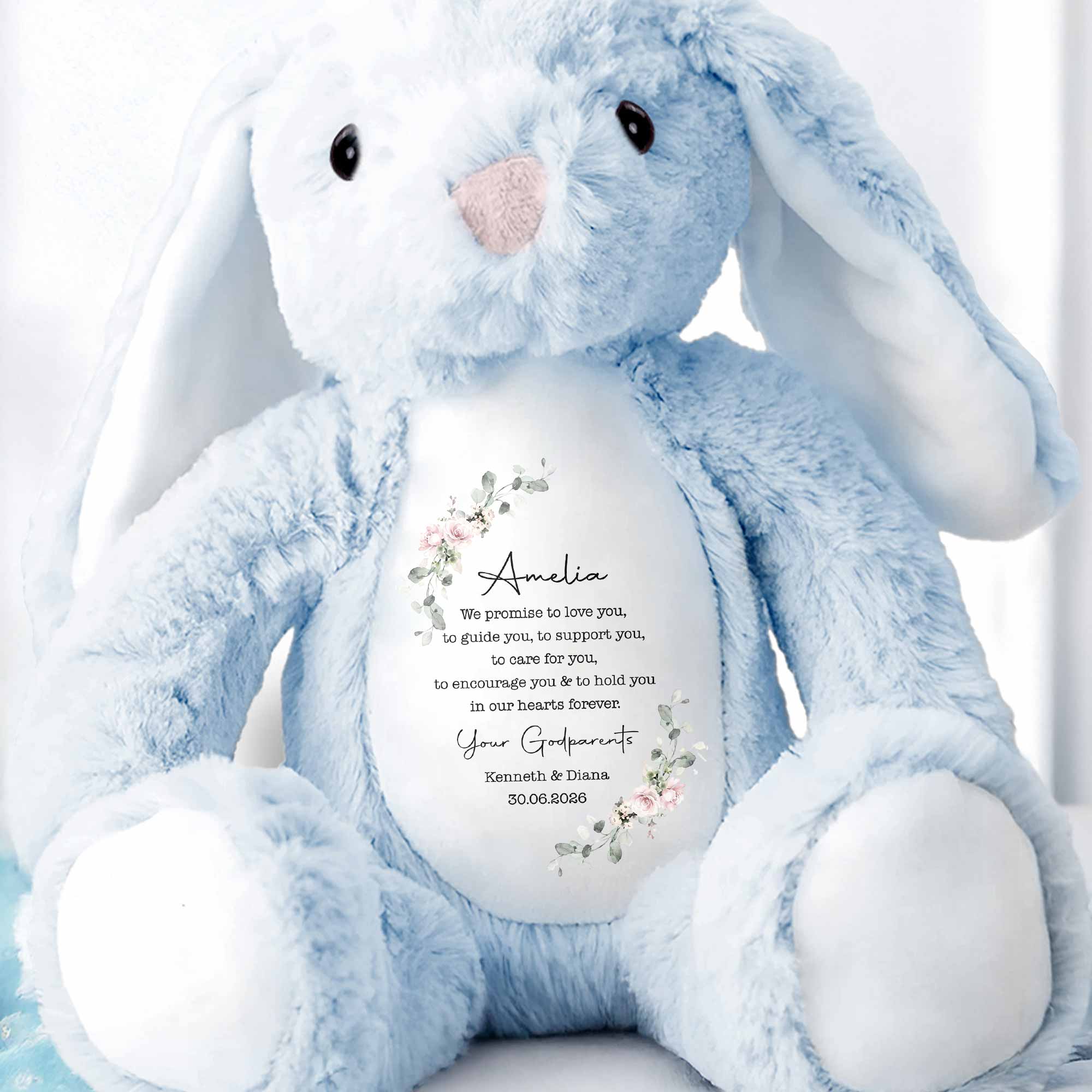 Personalized Stuffed Bunny Custom Name Floral Wreath Gift for Kids
