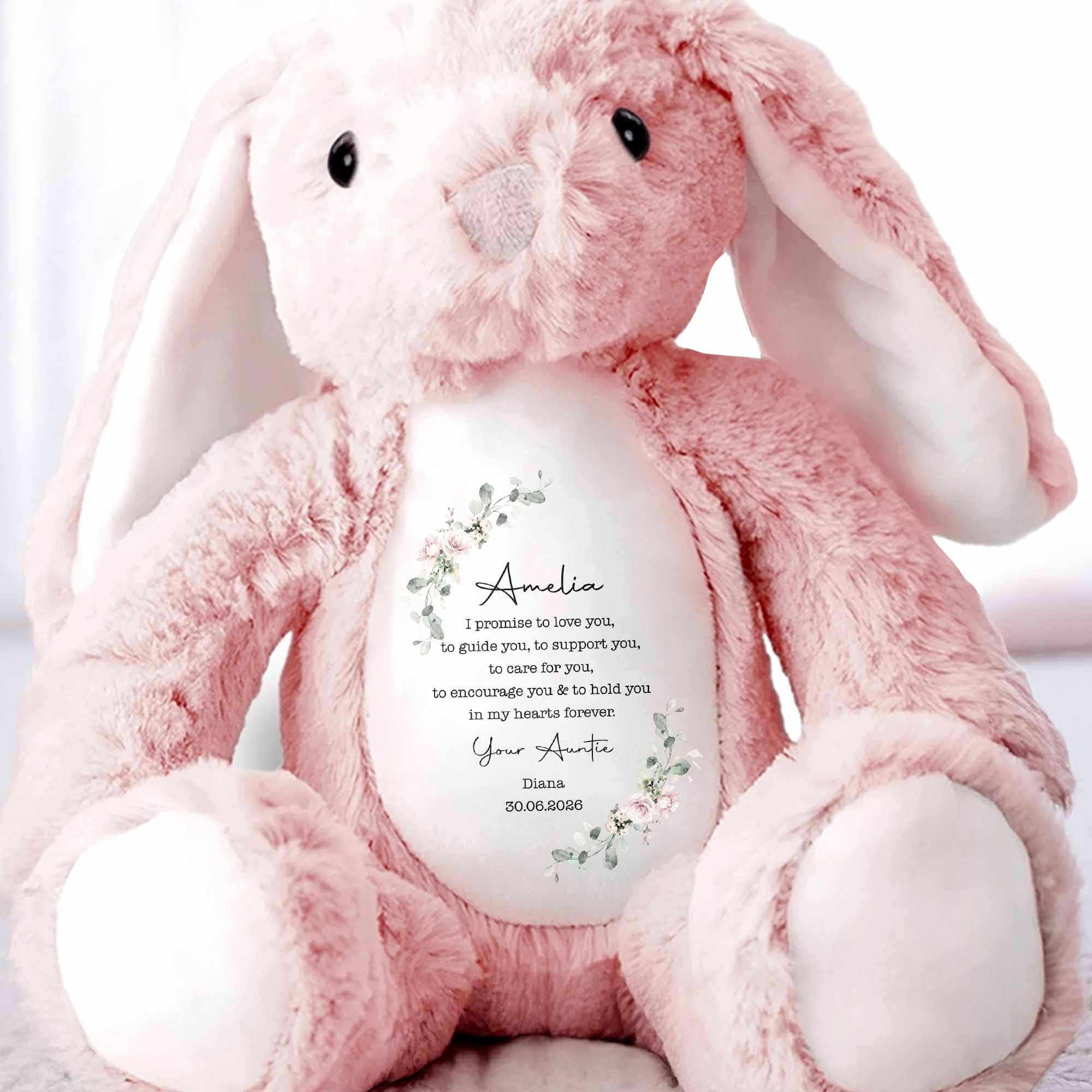 Personalized Stuffed Bunny Custom Name Floral Wreath Gift for Kids