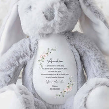 Load image into Gallery viewer, Personalized Stuffed Bunny Custom Name Floral Wreath Gift for Kids
