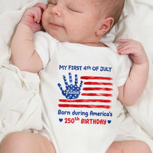 Load image into Gallery viewer, Personalized Baby Onesie 4th of July Handprint Gift Idea
