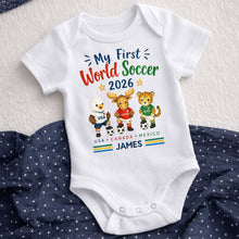 Load image into Gallery viewer, Personalized Baby Onesie Custom Name Soccer Gift for Kids
