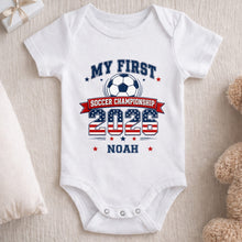 Load image into Gallery viewer, Personalized Baby Onesie My First Soccer Championship Gift
