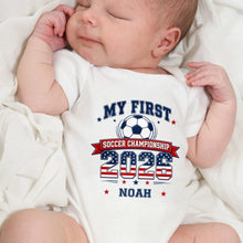 Load image into Gallery viewer, Personalized Baby Onesie My First Soccer Championship Gift
