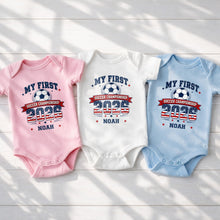 Load image into Gallery viewer, Personalized Baby Onesie My First Soccer Championship Gift
