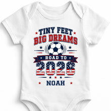 Load image into Gallery viewer, Personalized Custom Baby Onesie Tiny Feet Big Dreams Gift
