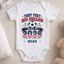 Load image into Gallery viewer, Personalized Custom Baby Onesie Tiny Feet Big Dreams Gift
