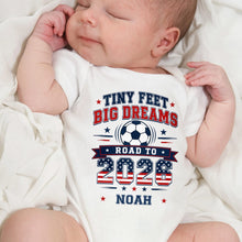 Load image into Gallery viewer, Personalized Custom Baby Onesie Tiny Feet Big Dreams Gift
