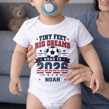 Load image into Gallery viewer, Personalized Custom Baby Onesie Tiny Feet Big Dreams Gift
