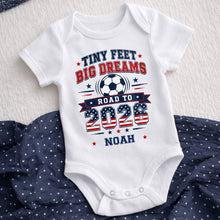 Load image into Gallery viewer, Personalized Custom Baby Onesie Tiny Feet Big Dreams Gift
