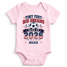 Load image into Gallery viewer, Personalized Custom Baby Onesie Tiny Feet Big Dreams Gift
