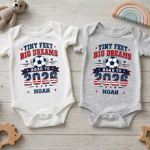 Load image into Gallery viewer, Personalized Custom Baby Onesie Tiny Feet Big Dreams Gift
