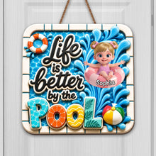 Load image into Gallery viewer, Personalized Wood Sign Custom Name Pool Decor for Kids

