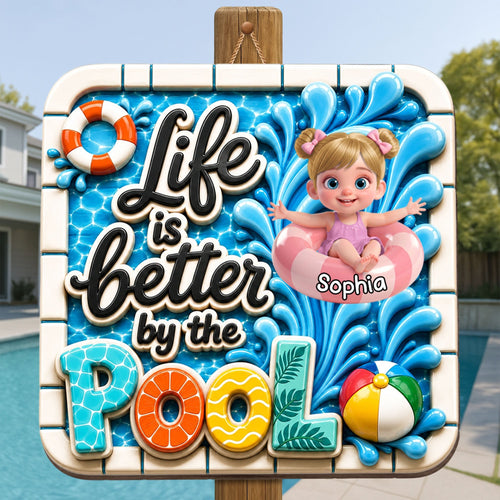 Personalized Wood Sign Custom Name Pool Decor for Kids