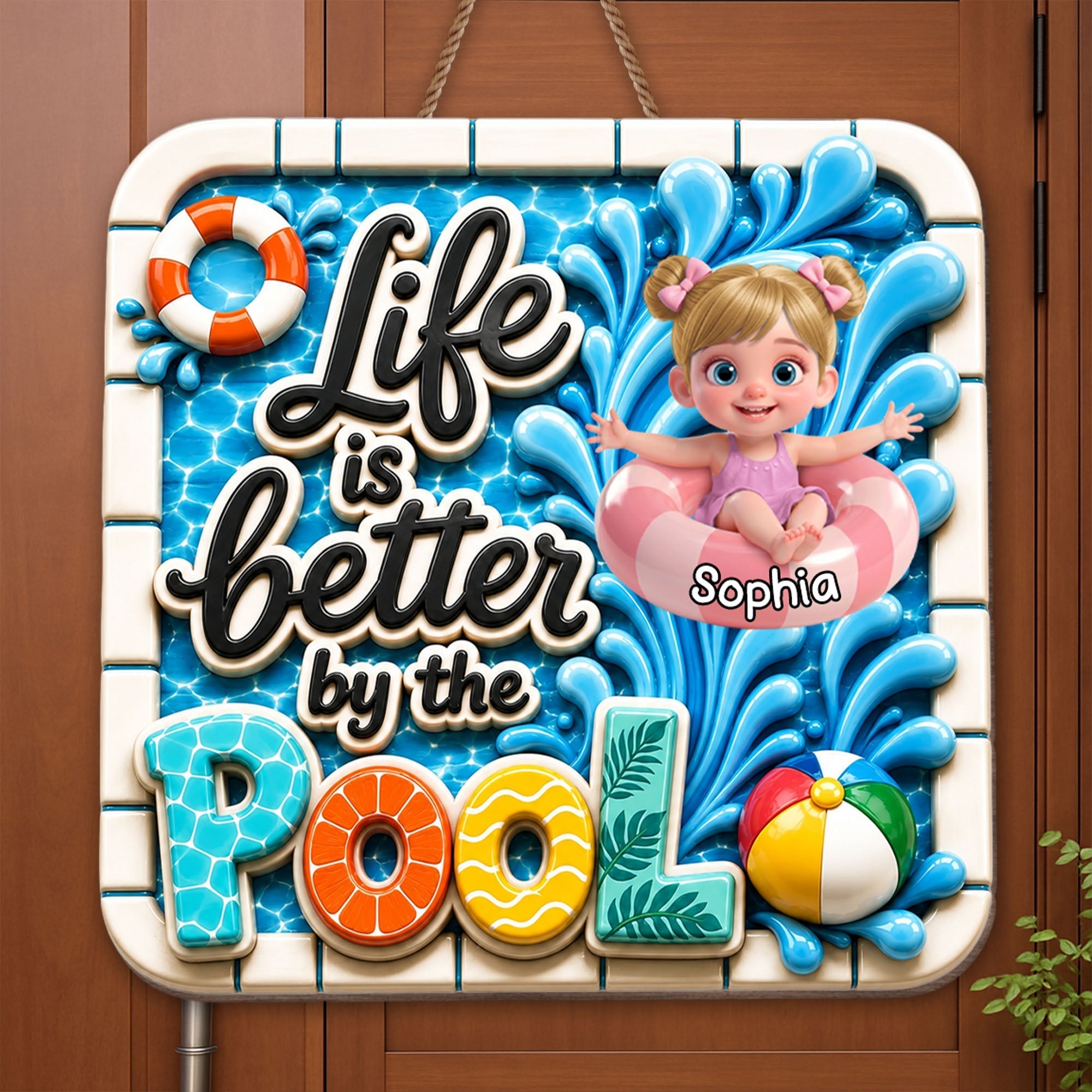 Personalized Wood Sign Custom Name Pool Decor for Kids